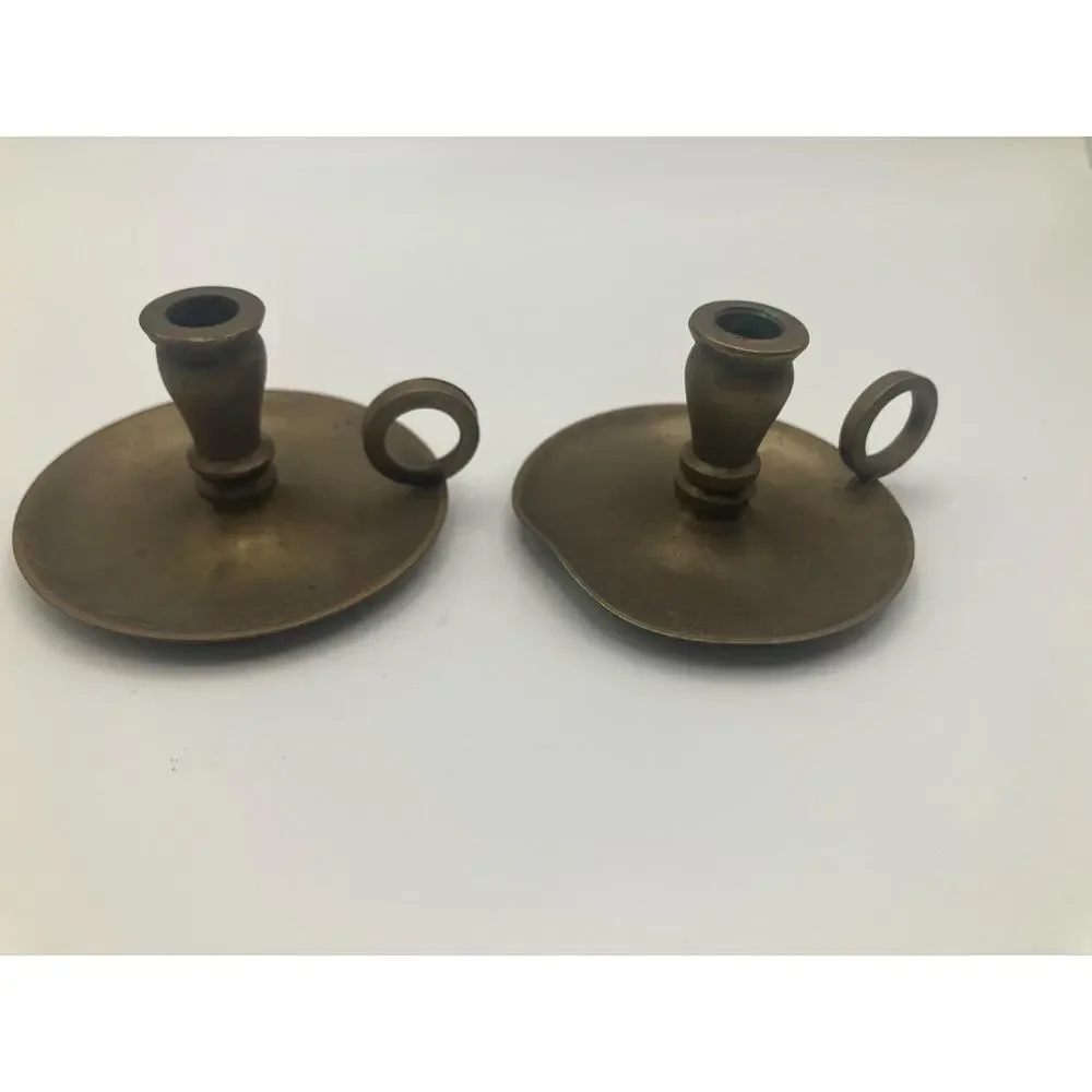 Vintage Brass Chamberstick Candle Holders Pair – Small Candlesticks Colonial